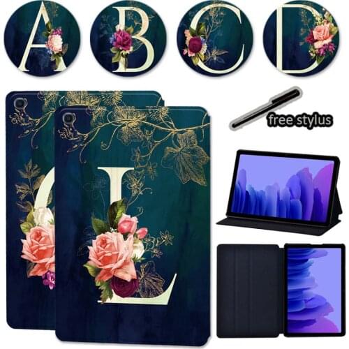 For Samsung Galaxy Tab A7 10.4 2020 T500 T505 Flip Tablet Case - Leather Flower Letter Series Tablet Cover Case 10.4 Inch + Pen