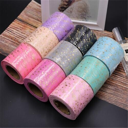 25Yards 6CM Glitter Gold Star Sequins Fabric Organza Ribbon Lace For DIY Dress Weddimg Party Decoration Garments Accessories