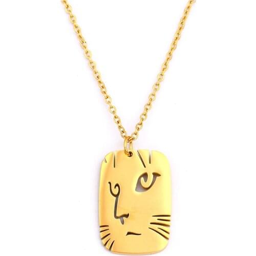 RIR Fashion Cat Face Necklace Golden Hollow Animal Cat Face Action Expression Pendant Clothing Accessory