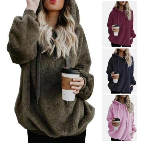 Fashion Women Over size Hoodies Sweatshirt Solid Color 1/4 Zip Up Fluffy Hooded Tops Outwear for Women Female