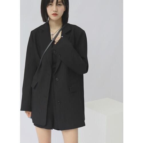 Fashion New Spring Autumn Loose Retro Casual Black Suit Coat Women Design Korean Work White Suits