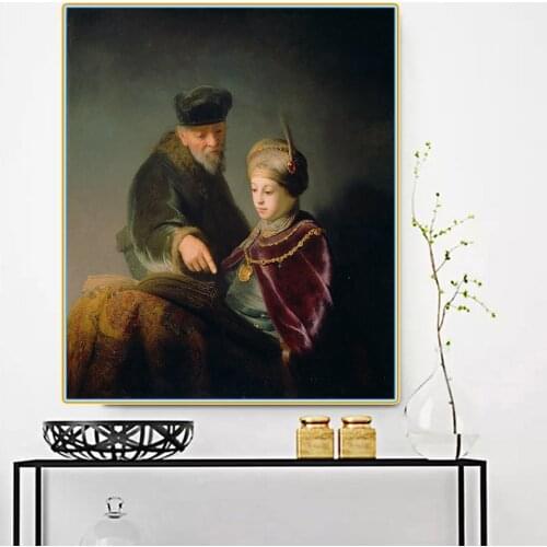 Citon Canvas Art Oil painting Rembrandt《A Young Scholar and his Tutor》Artwork Poster Picture Modern Wall decor Home Decoration