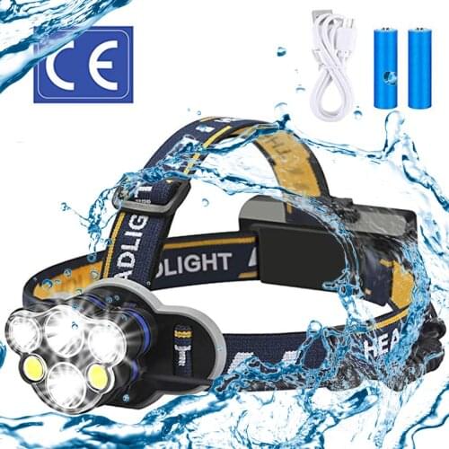 High power superbright led Headlamps Waterproof usb Rechargeable 8 lighting modes 6xLED Head Suitable for fishing, cycling