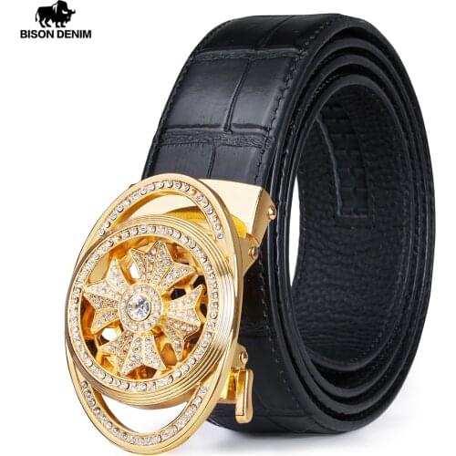 BISON DENIM Brand Genuine Leather Belt Man Mens Belt Cow Man Designer Belts Fashion Automatic Buckle Leather Belts For Men