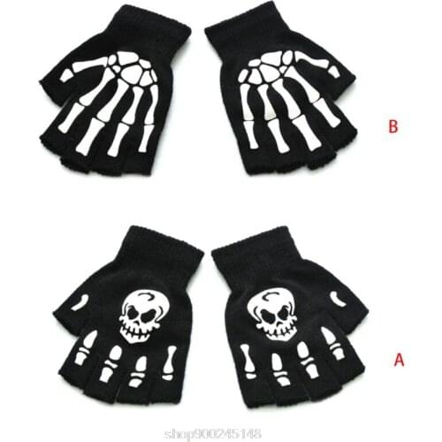Toddler Kids Cosplay Skeleton Skull Half Finger Gloves Glow in the Dark Luminous Fingerless Winter Mittens N12 20 Dropshipping