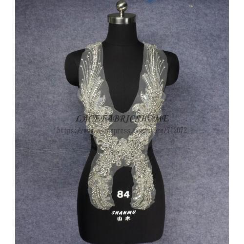 La Belleza 1 piece Large super heavy handmade Rhinestones lace triming big patch wedding dress Accessories 71X32cm