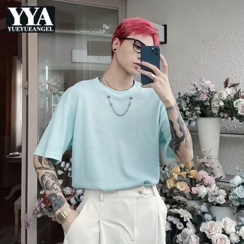 Necklace Decoration Short Sleeve Concise Casual T-Shirts Mens Summer New Loose O-Neck High Street Male Fashion Solid Blouse