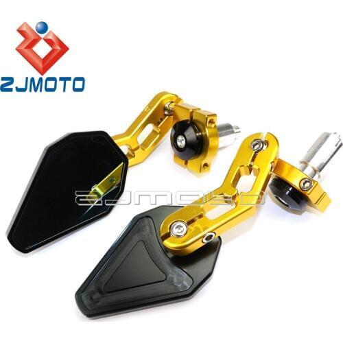 Universal Motorcycle Black 7/8" Handle Bar End Side Golden Mirrors For Custom Bobber ZJMOTO