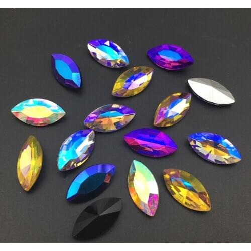 ALL colors AB Navette Glass Crystal Stone 5x10,6x12,18x9,15x7,27x13,32x17mm Pointed Back Marquise Rhinestone Dress Making