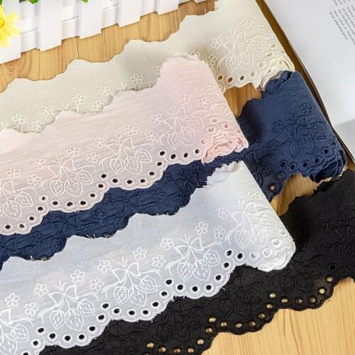 Lace Trim 10 Yard Ivory Beige Cotton Cloth Strawberry Bow Embroidered Ribbon Tapes Dress Clothing Sewing Fabric 2.9" Wide M4F141