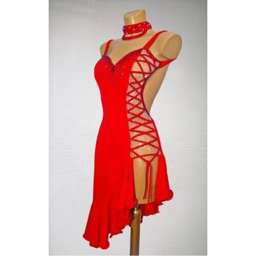 Advanced Latin Competition Dance Skirt Women Red Sexy Standard Latin Dancing Wear Adult High Quality Rumba Latin Dance Dress