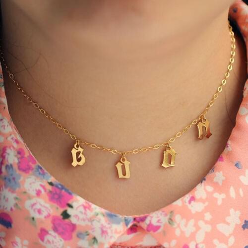 Custom Old English Letters Necklace a-z 26 English letters Gold stainless steel chain Charm Pendant chokers Maxi Colar For Women