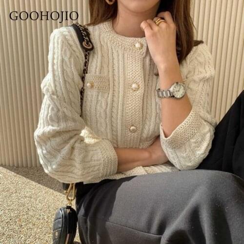 GOOHOJIO Brand Winter 2020 New Sweater Coat Retro Shirt Check Long Sleeve Single Breasted Plaid Loose Knit Cardigan Tide Ladies