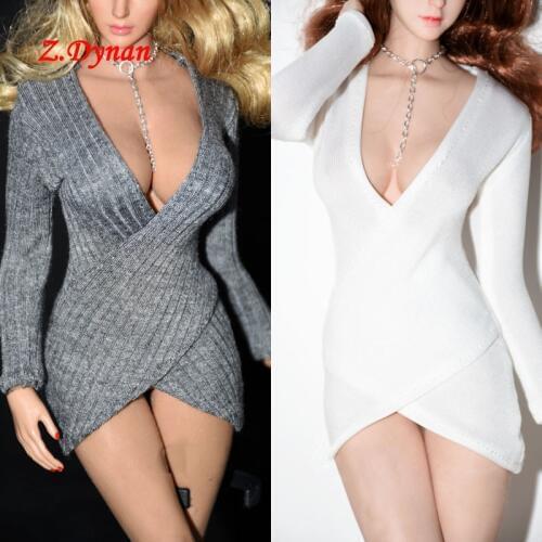 1/6 Scale Female Sexy OL Dress with Necklace Grey/ White Color for 12 Inches TBL Phicen Action Figure Clothes