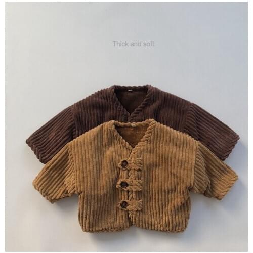 Winter New Kids Coats Korean Solid Plus Velvet Warm Jackets for Boys Girls Baby Childrens Button Thicken Corduroy Jackets
