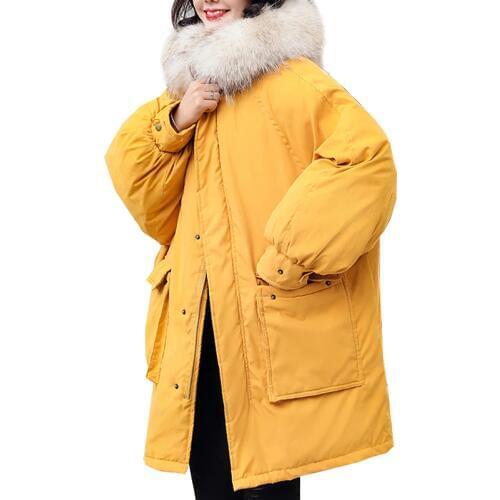 Winter Jacket Women Hooded Fur Collar Thick Cotton Jacket Female Oversized Yellow Red Black Blue Beige Long Coat Parka Jackets
