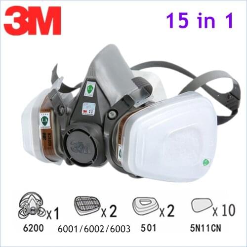 15 In 1 3M 6200 Half Face Painting Spraying Respirator Set Gas Mask Safety Work Filter Dust Mask with Filter Box 6001/6002/6003