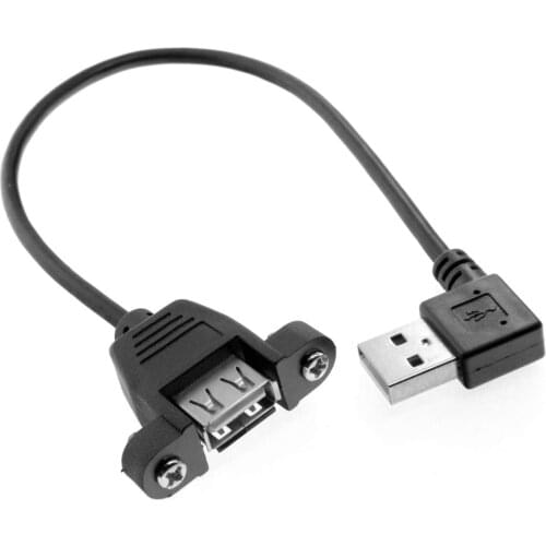 20cm 90 Degree Right Angled USB 2.0 A Male Connector to Female Extension Cable with Panel Mount Hole