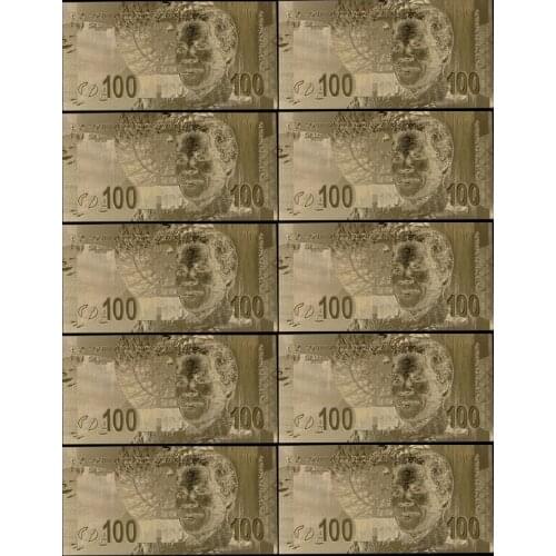 10pcs/lot Color South African Gold Banknotes 100 Rand Banknote In 24K Gold Fake Paper Money for Collection Gift