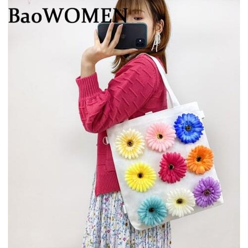 BaoWomen Fashion Flower Daisy Women Casual Totes Portable Canvas Underarm Shoulder Tote Baguette Bags Black White Blue Yellow