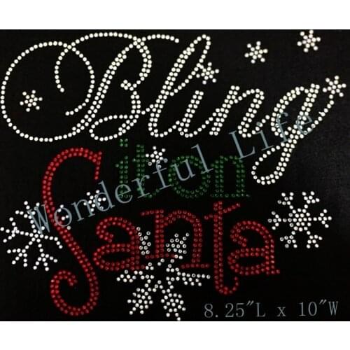 Free shipping christmas day in bling with snow santa rhinestones transfers design crystal motif for holidays