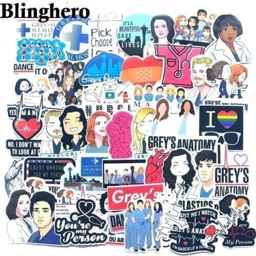 CA543 50pcs/Set Classic American Drama Greys Anatomy Sticker For Luggage Suitcase Laptop Car Phone PVC Sticker Doctors Gift