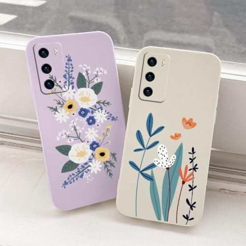 Butterfly Flowers Liquid Case For Huawei P40 P30 P20 Pro Lite Mate 40 30 20 Pro Lite PSmart 2021 Y7A Shockproof Soft Phone Cover