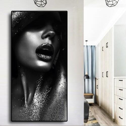 Black Sexy Beauty Women Oil Painting on Canvas Scandinavian Posters and Prints Cuadros Wall Art Picture for Living Room Decor