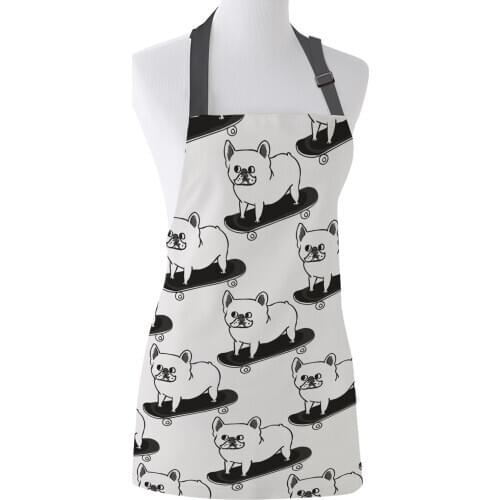 Skateboarding French Bulldog Print Apron Print Unisex Kitchen Bib with Adjustable Neck for Cooking Gardening