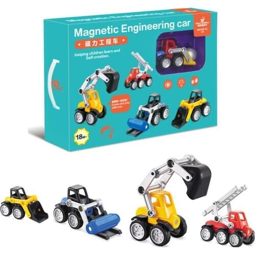 Simulation Toy Car Magnetic Assembling Building Blocks Engineering Car Ever Changing Toy Children Magnetic Stick Toy
