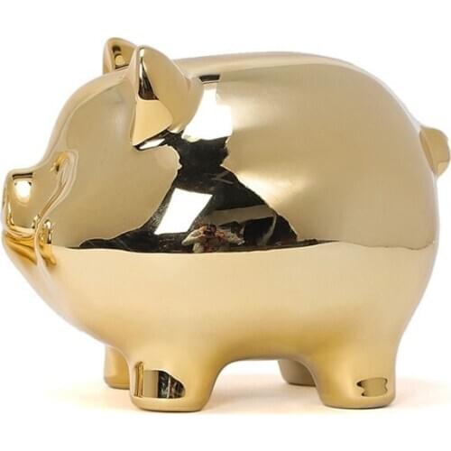 2020 Ceramic Decoration Piggy bank Promotional Golden Pig shape coin saving bank children birthday gift money storage box