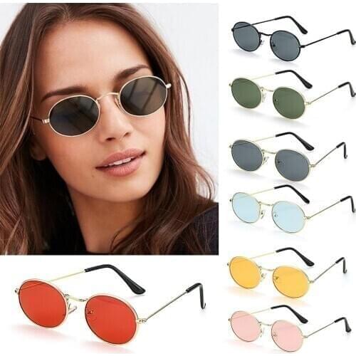 Small Frame Sunglasses UV400 Oval Frame Retro Festival Gradient Mirror Glasses for Daily Wear Gold Silver