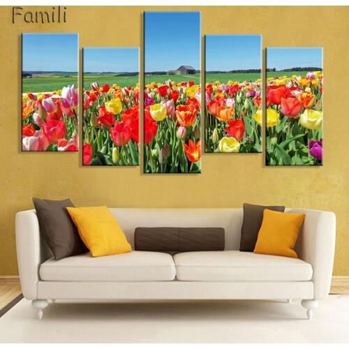 Print poster canvas Wall Art Flowers Decoration art oil painting Modular pictures on the wall sitting room cuadros(no frame)5pcs