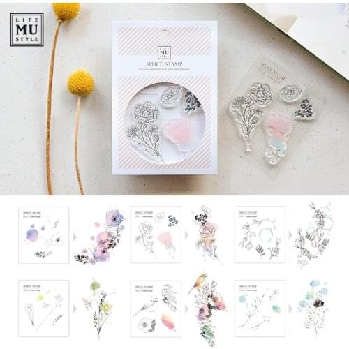 MU lifestyle Assorted Stamp DIY crystal collage stamp, hand account sticker, vintage flowers and plants stamp set, art supplies