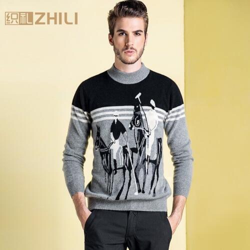 Mens 100% Cashmere Knitted Sweater High Round Neck Solid Color Men Pullovers 2016 Basic Clothing Flat-knit Autumn Winter