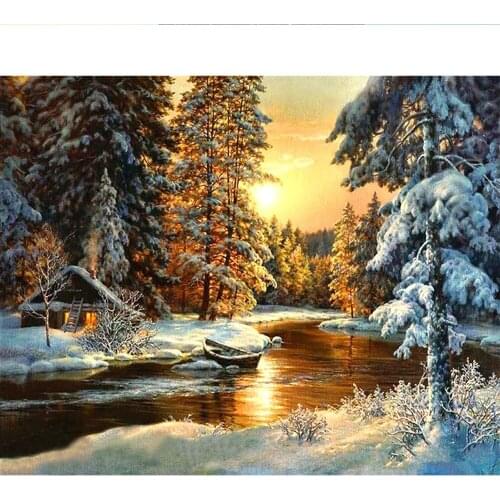 Scenery Winter Snow Printed 11CT Cross-Stitch Kit DIY Embroidery DMC Threads Hobby Knitting Craft Handiwork Sales Package Mulina