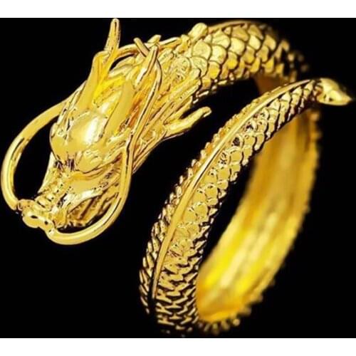 New Fashion Sand Gold Color Dragon Phoenix Couples Wedding Rings Open Adjustable Jewelry Wholesale