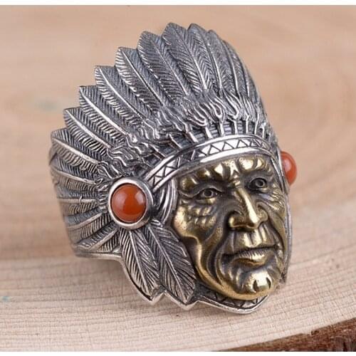 2019 new S925 pure Silver accessories Vintage Thai Silver Craft Ring for Man Chief portrait Head Ring Mans ring