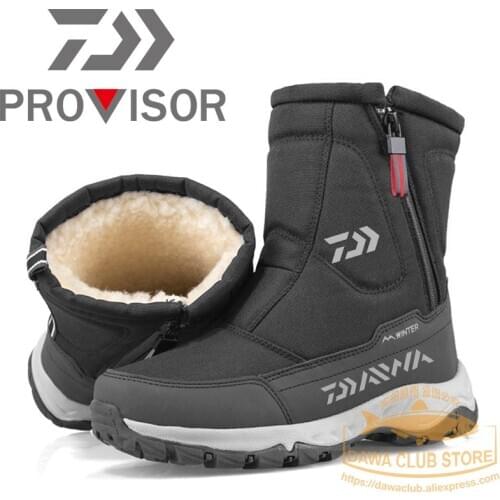2021 New DAWA Fishing Shoes Winter Thick Snow Boots Plus Velvet Warm Shoes Outdoor Non-slip Fishing Boots Waterproof Short Boots