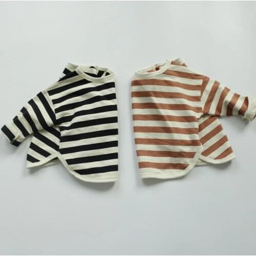New Autumn Winter Toddlers Kids Striped T-shirts Korean Style Loose Long Sleeve Tops Unisex Children Tees