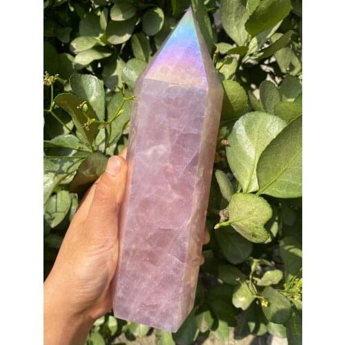 Natural Rose crystal Pink aura crystal point natural crystal wand
