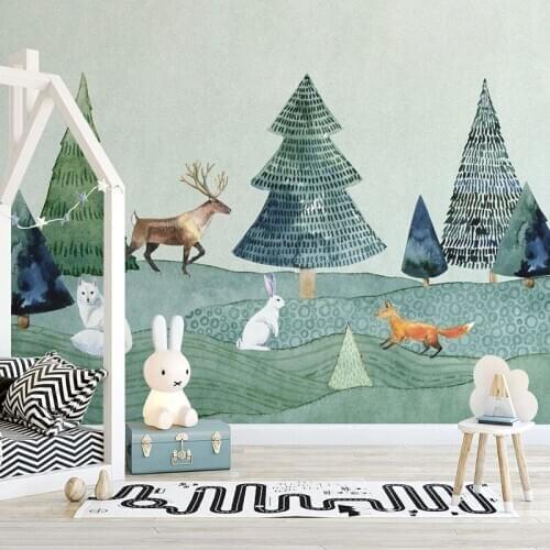 Custom 3D Photo Wallpaper Nordic Hand Painted Elk Forest Animal Mural Children Room Bedroom Background Wall Papers Home Decor