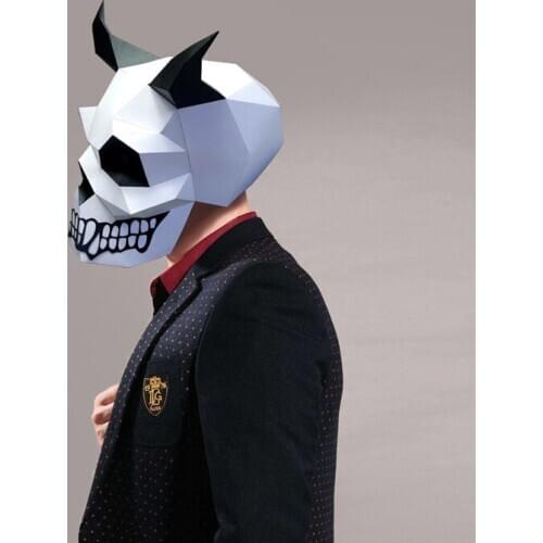 Pre Cut Paper Mask 3d Horned Skull Halloween Costume Cosplay DIY Paper Craft Model Mask Christmas