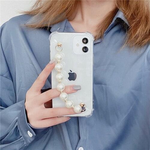 3D Pearl Bracelet Chain wrist Transparent Phone Case For iphone 11 12 Pro Max MiNi X XS XR 6S 6 8 7 Plus SE 2020 Soft Back Cover