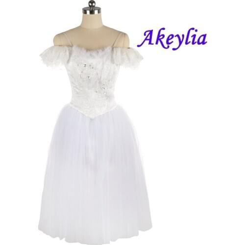 Romantic Ballet tutu Dress Professional La Sylphide Ballerina No elastic jacquard Women White Fairy Ballet Long dress JNBL92