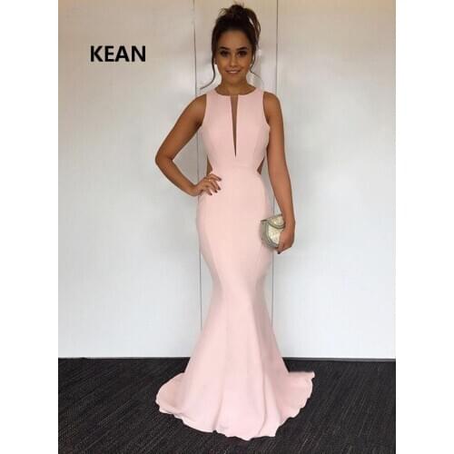 Pink Evening Dress V-Neck Mermaid Simple Backless Islamic Dubai Kaftan Saudi Arabic Prom Dress vestidos