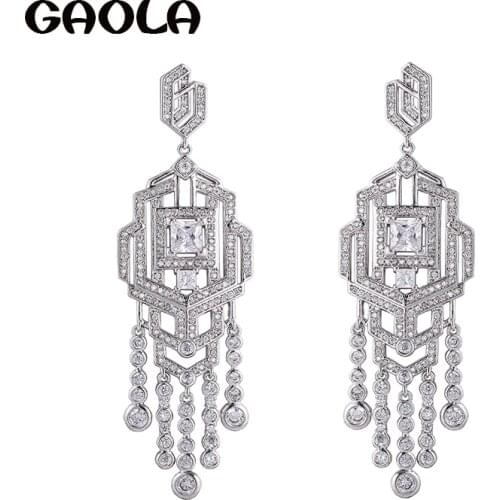 GAOLA New Design Clear Micro Pave Setting Dangle Earring Cubic Zirconia Earrings For Women GLE6545