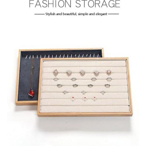 Fashion Hot Sale Natural Bamboo Frame Jewelry Box Soft Velvet Inner Jewellery Tray Rings Necklaces Display Earrings Pendant