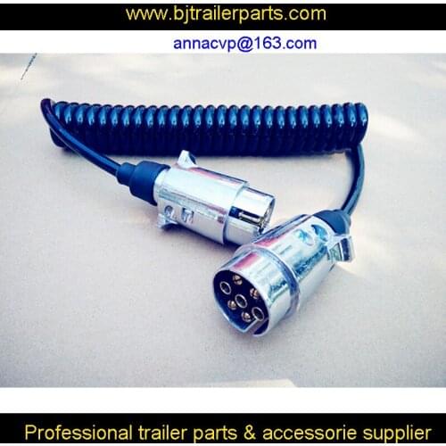 Curly cable, spiral cable, coiled cable, 3m, 2 x 7 pin 12V alu. trailer plugs for trailers, trailer parts