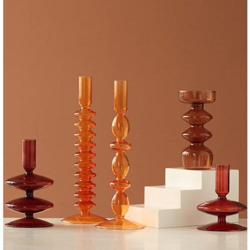 Glass Candle Holder for Wedding Pillar Candle Holders Modern Candle Stand Colorful Glass Flower Vase Candlestick Holder